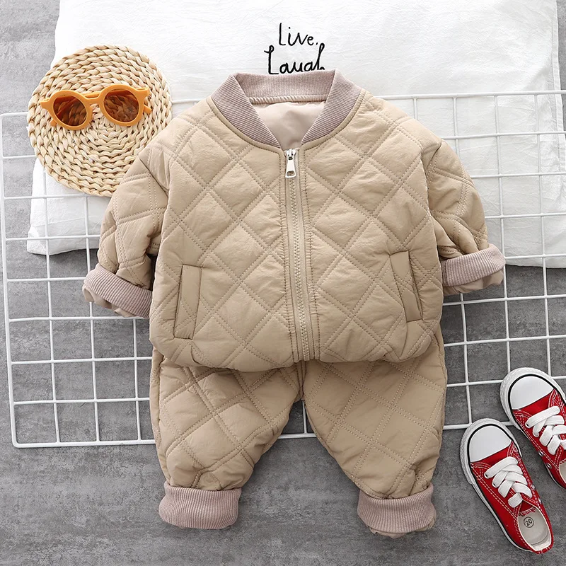 Autumn Winter Baby Boys Clothing Sets Children Cotton Padded Zipper Coat + Pants 2Pcs Outfits 1 2 3 4 Years Kids Tracksuit Suits