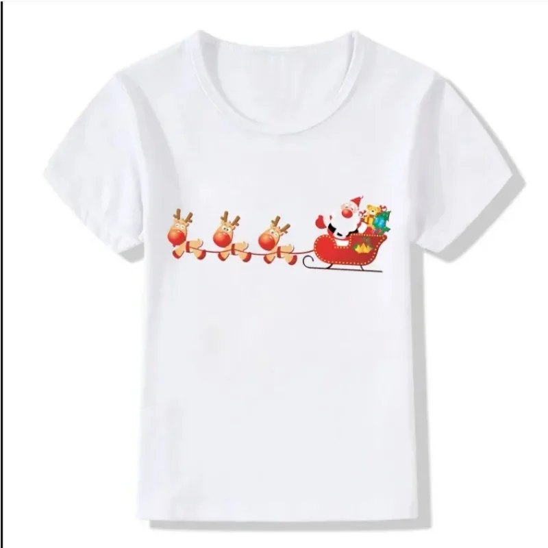 Funny Christmas Elk Print Santa Claus Deer Kids T-shirt  Summer Kids Short Sleeved Boys Clothes Top Tees Girls Kids Clothes