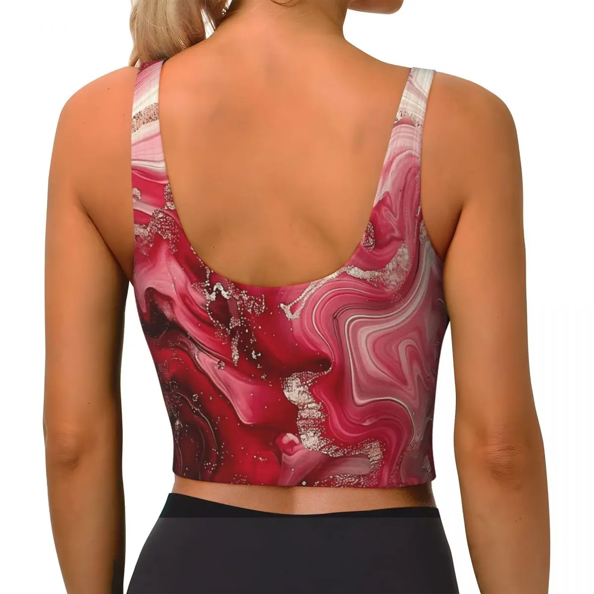 Abstract Red Marble Print Women's Sports Bra High-Impact Sports Vest, Tank Top for Yoga, Gym, Running Comfortable