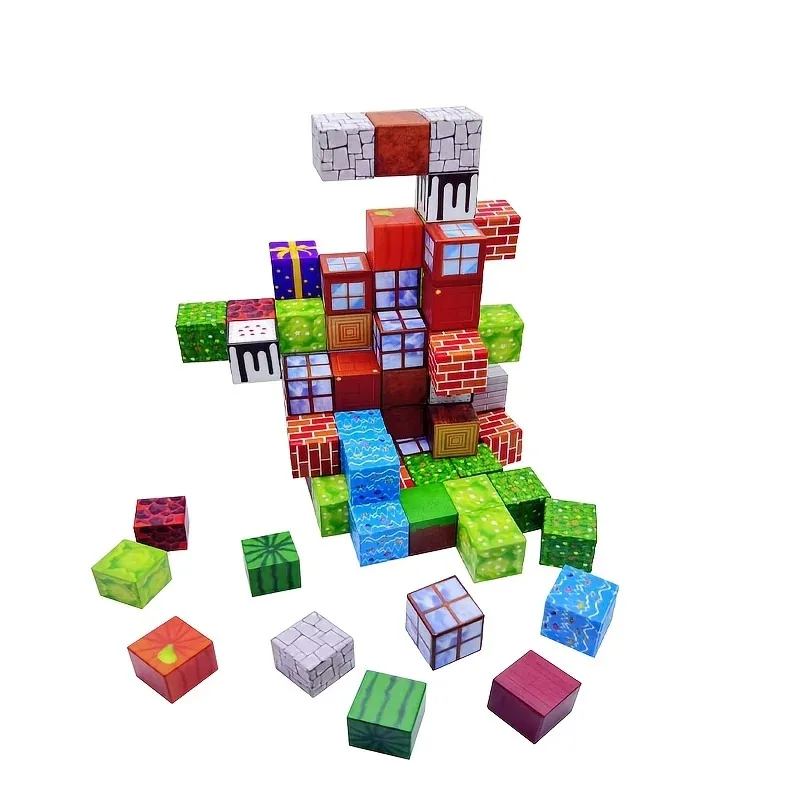Magnet Set Mine World CubeMagnetic Building Blocks  for Kid Age 3+ DIY Model Children Order a Gift With  Mini Doll Figures
