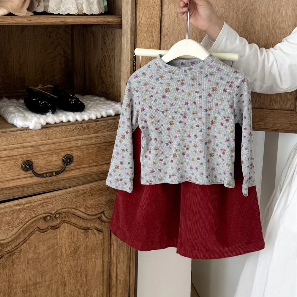 2026 New Autumn Girls Floral Print Base Layer Top Korean‑Style Loose Soft Comfortable Long Sleeve Undershirt For Kids