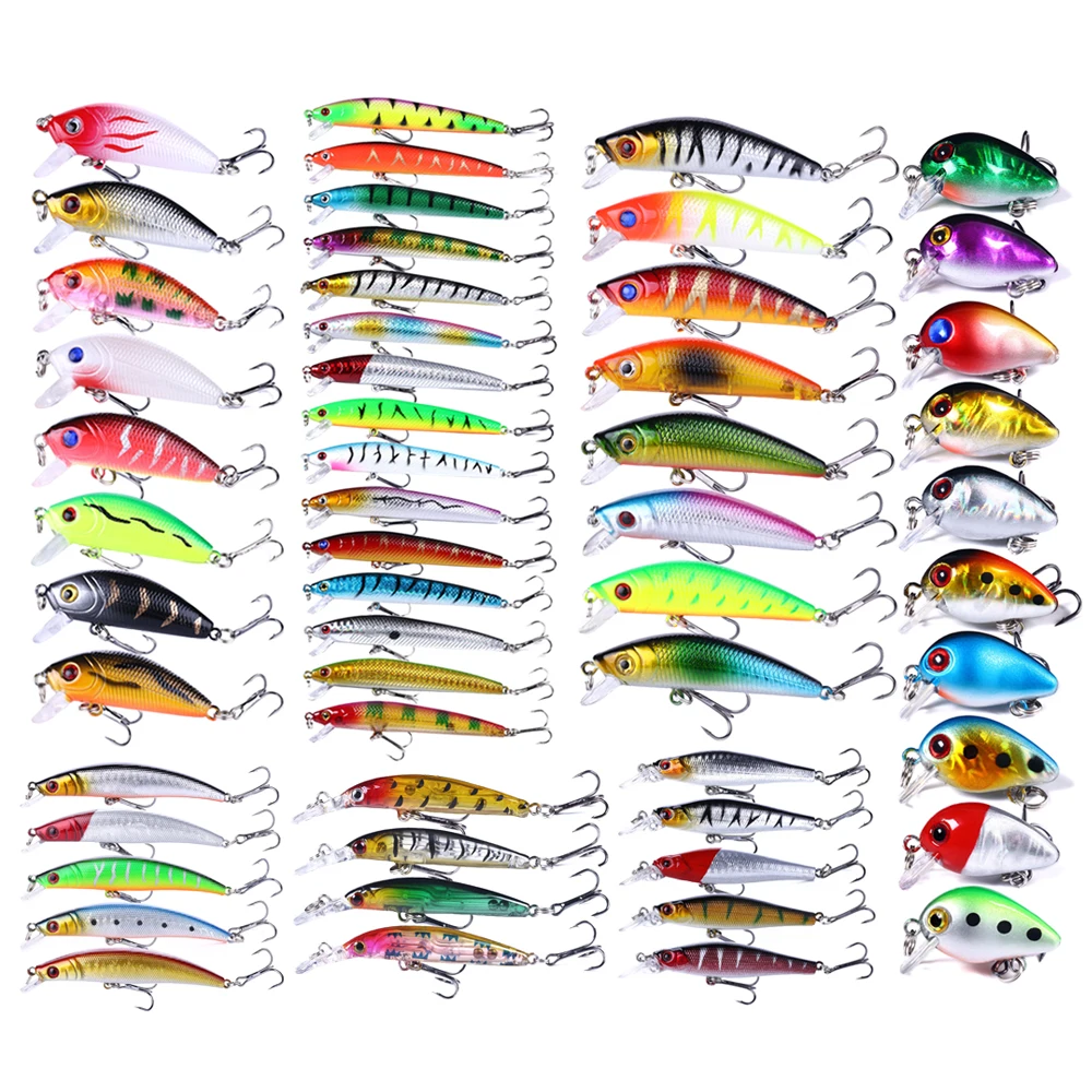 

55 шт., набор смешанных рыболовных приманок, воблеры гольяна, комплект воблеров, вес 1,5 г-8,5 г, искусственные приманки для окуня, щуки, форели, пресной воды