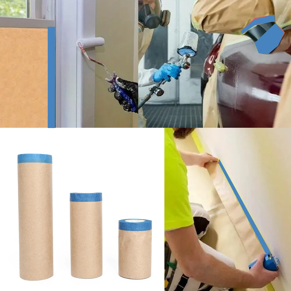 3 Rolls Paper Masking Film Pre-Taped Painting Cover Sheets Drop Cloth Car Paint Living Room Decoration Furniture Dustproof Film