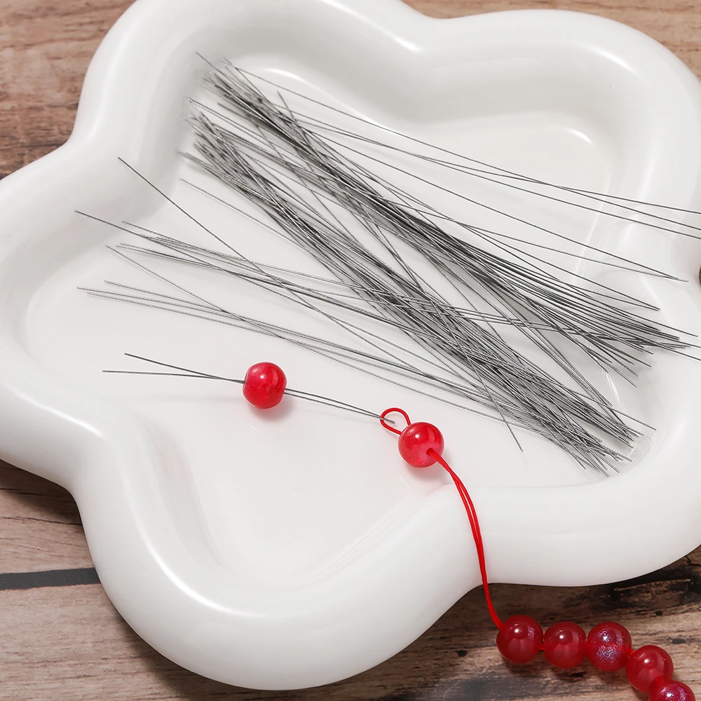100pcs/lot Stainless Steel Big Eye Curved Beading Needles Handmade Pins Bead Threading String Cord Easy Jewelry Making Tools ﻿