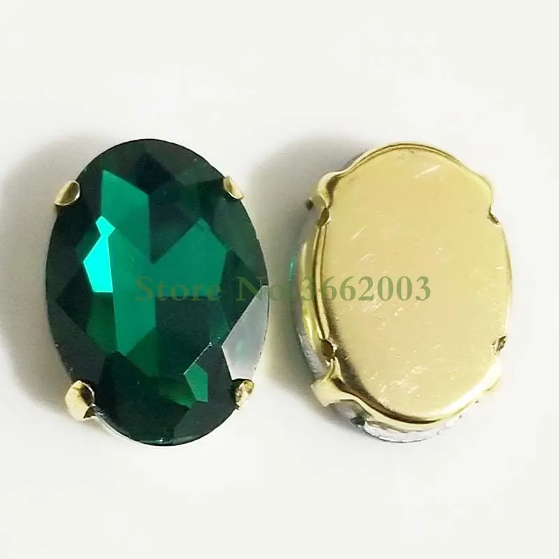 Golden Bottom Oval Shape Malachite Green Glass Crystal Rhinestones, Used for Needlework, Diy/Clothing Sewing Accessories, TYG15