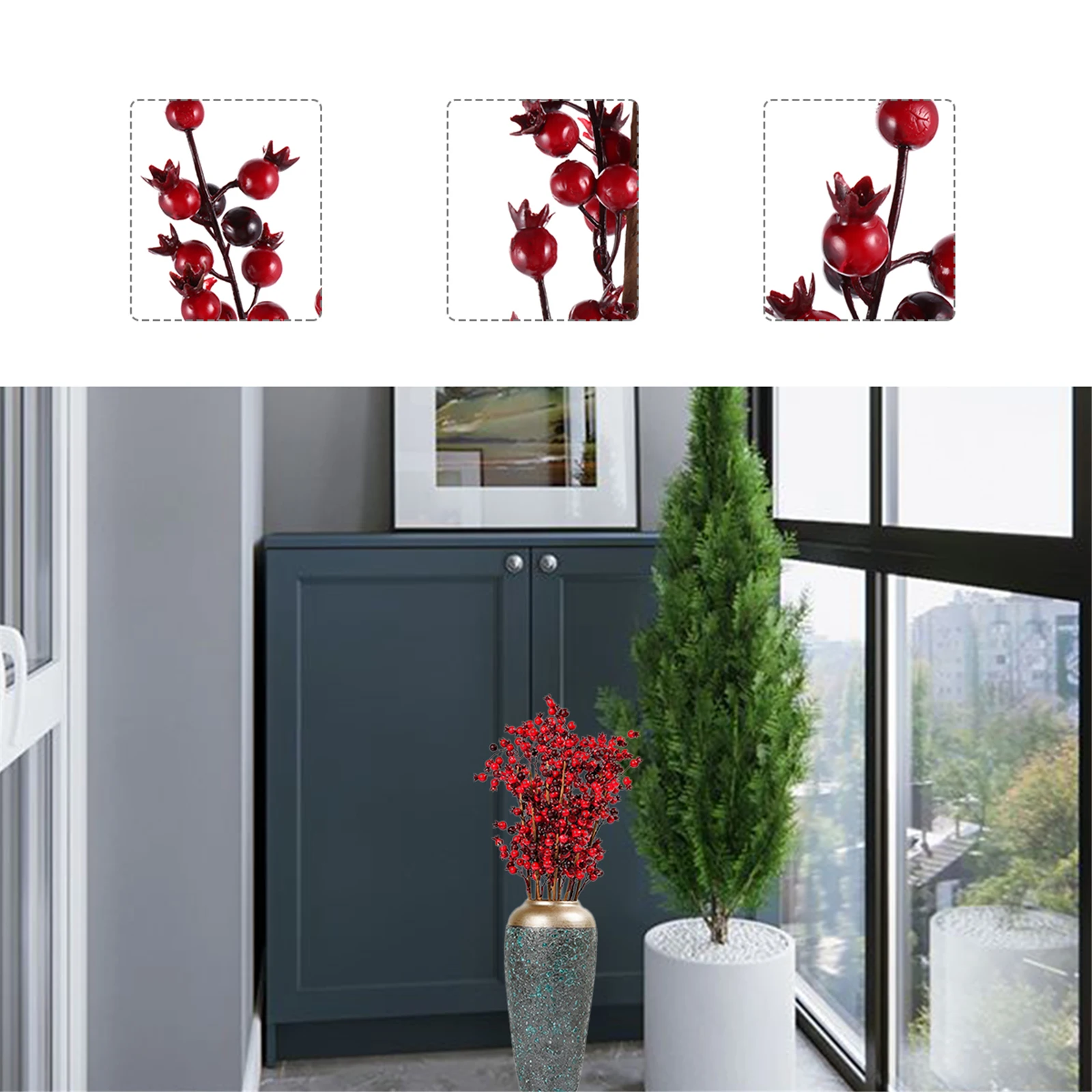 

3 Pcs Simulated Red Pomegranate Bouquet Simulation Flower Branches Artificial Decor Decoration Fake Plastic Home Garlands