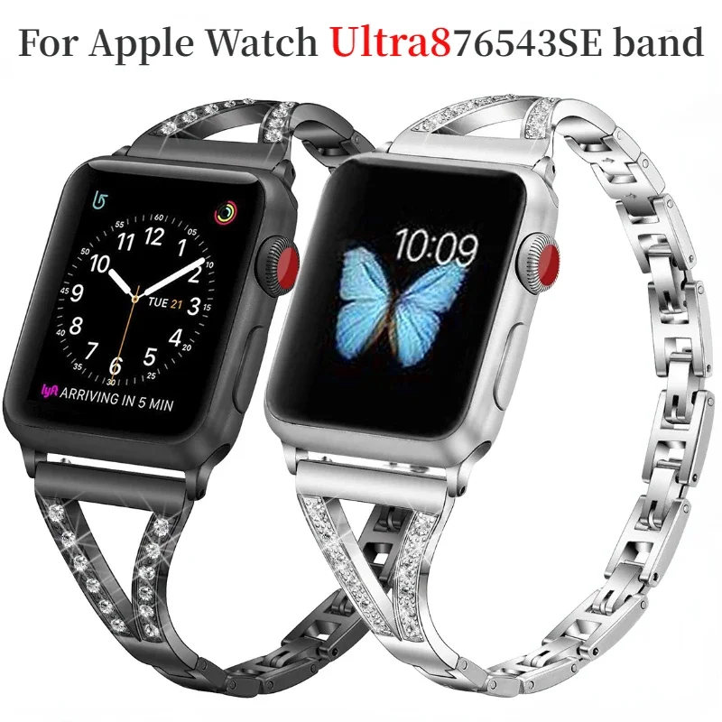 

Diamond Stainless Steel Band for Apple Watch Ultra/2 49mm 9 8 7 45mm 41mm 6 5 4 SE 44mm 40mm Metal Bracelet iWatch 10 46mm 42mm