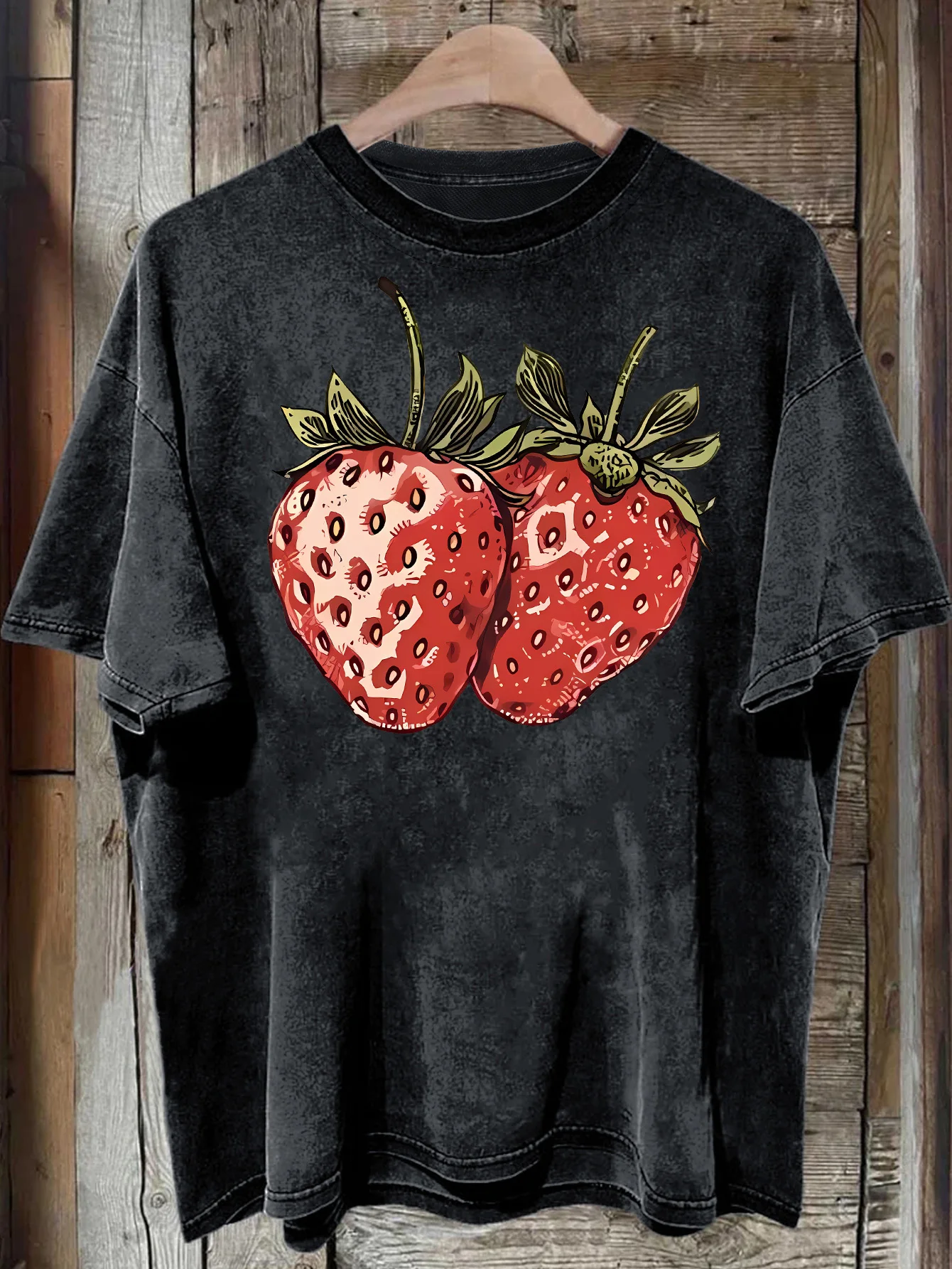 

Vintage Strawberry Print Pattern Washed Vintage T Shirts for Summer Harajuku Graphic Y2k Top T Shirts Shirts for Women