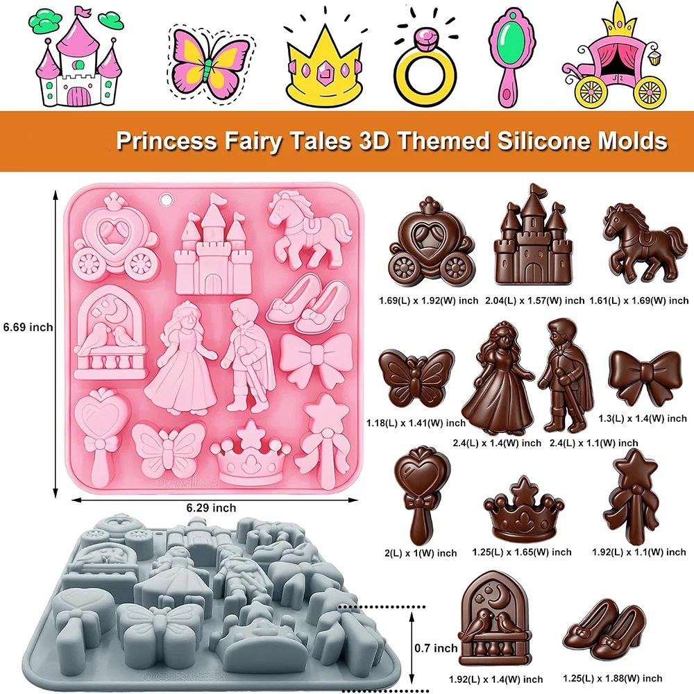 Fairy Tale Princess Silicone Mold Castle Carriage Prince Crown Horse Shape for Chocolate Food Grade BPA Free Nonstick Baking Pan