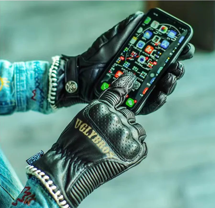 

Uglybros Waterproof Motorcycle Gloves For Men/Women All-Weather Touch Screen Motorbike Leather Glove
