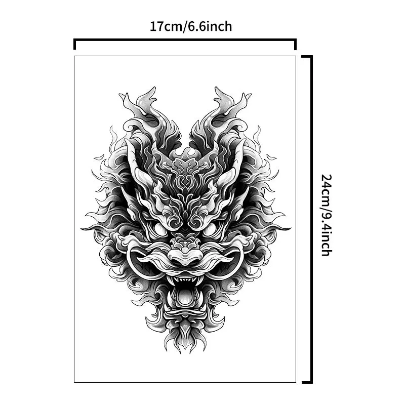 Dragon Head Waterproof Temporary Tattoo Sticker, Long-lasting Waterproof for 1-2 Weeks, Realistic Semi-Permanent Fake Tattoo