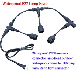 17-100cm E27 Tee Connector Waterproof Power Cord Plug Lamp Head Outdoor Waterproof Connector LED Plug Farm String Light Adapter