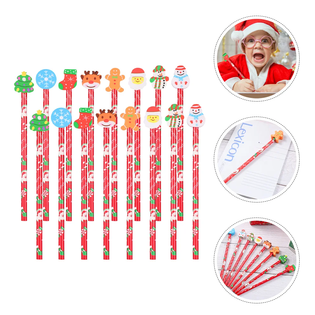 24pcs Christmas Pencils with Eraser Toppers Wooden Pencil Xmas Pencils for Party Favor household pencils