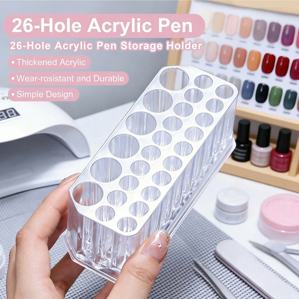 1pcs 26-hole Acrylic Nail Brushes Storage Holder Mix Size Holes Nail Tools Pen Storage Rack Manicure Transparent Showing Shelf
