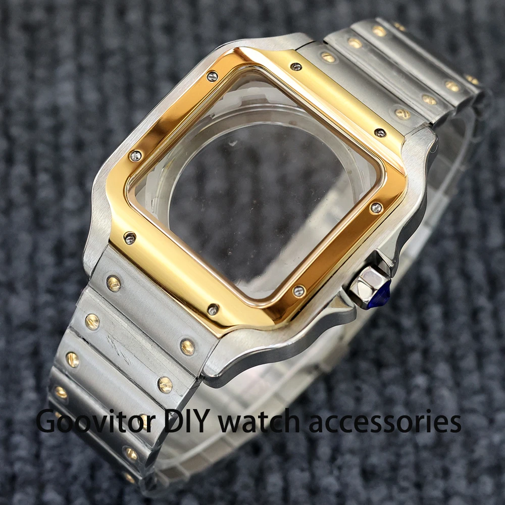 

38mm NH35 square watch case rose gold silver stainless steel watch Accessories for NH35 NH36 movement santos modification parts