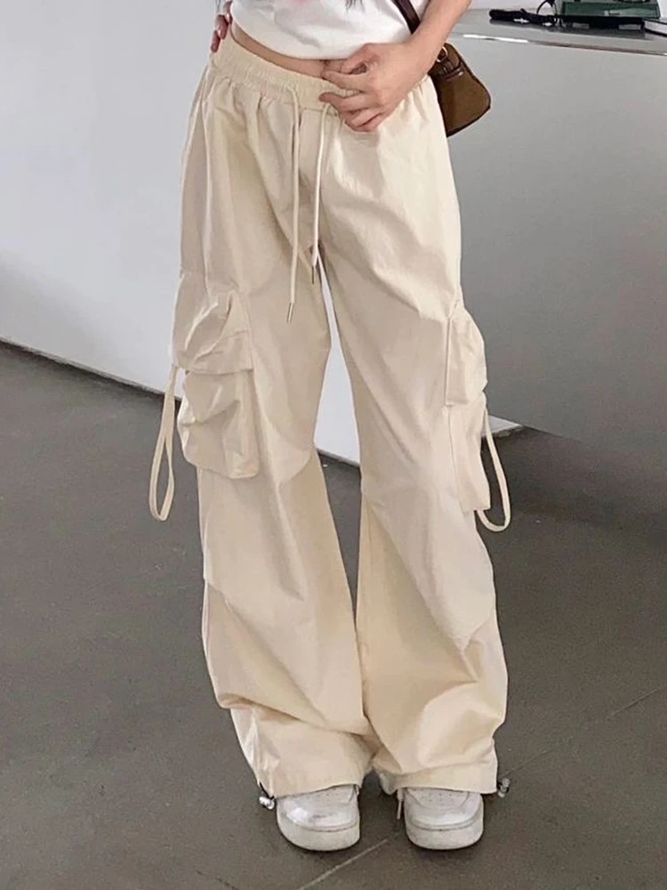 

Zoki Hip Hop Y2K Cargo Pants Women Streetwear Harajuku Big Pockets Casual Trousers Korean Loose High Waist Design Solid Pants