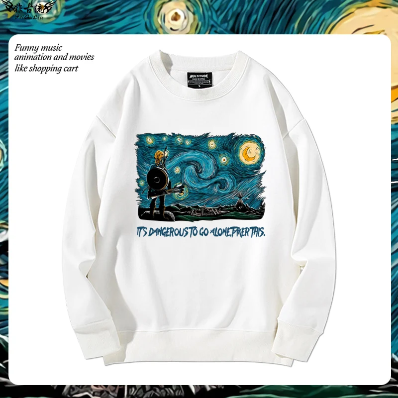 

Linking Starry Night round Neck Sweatshirt Unisex Loose Fit Comfortable Casual Autumn Winter Clothes Couple's Loose Clothing