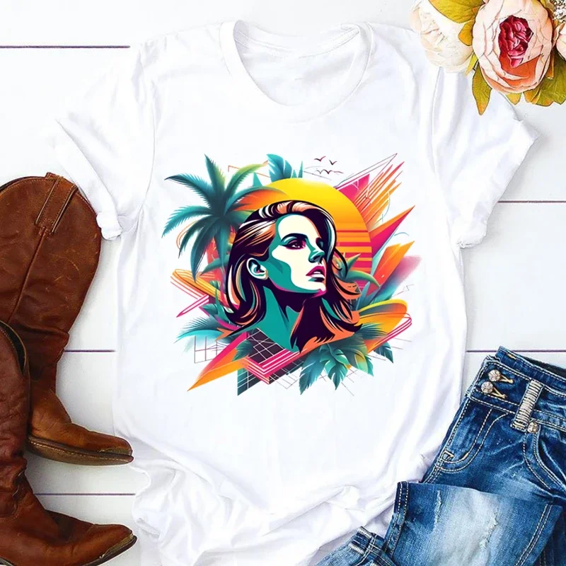 لانا ديل ري المغني للجنسين خمر الرجال قصيرة الأكمام تي شيرت هدية المرأة الأعلى المحملة البلوز