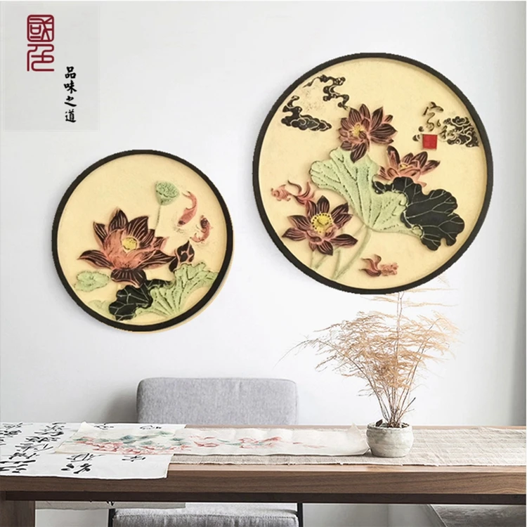 النمط الصيني لوتس مزيج قلادة الجدار الديكور حائط الخلفية ثلاثي الأبعاد باس الإغاثة اللوحة الزخرفية entranc #2