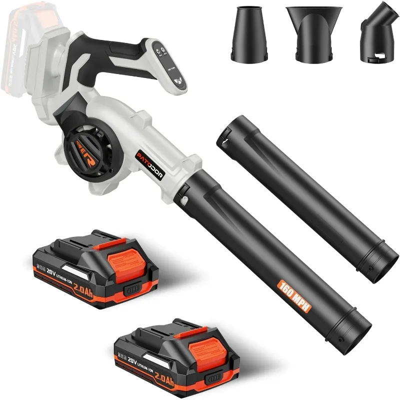 

Leaf Blower Cordless - Electric Cordless Leaf Blower with 2 Batteries and Charger, 3 Speed Modes & 3 Blowing Nozzles, 20V