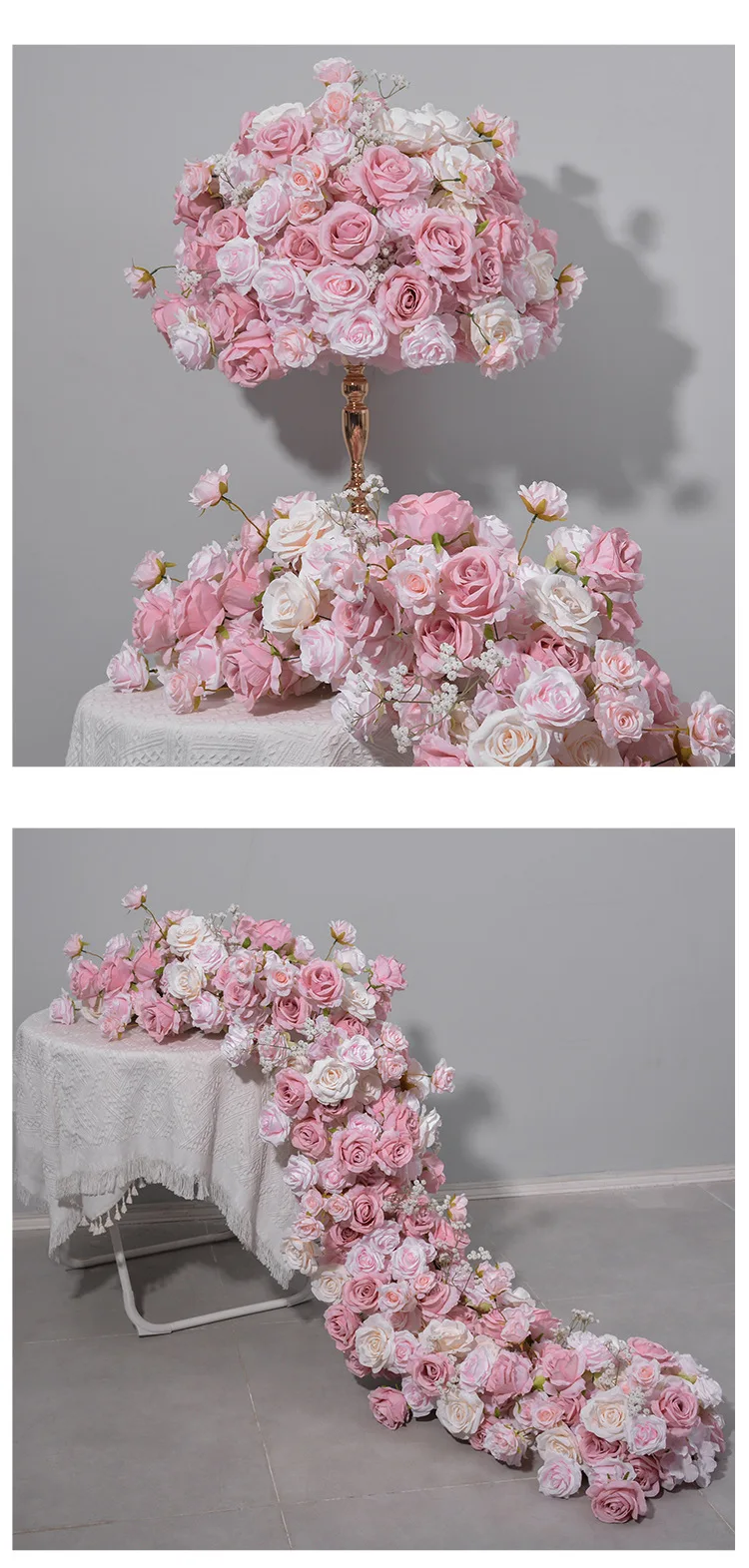 Rosa künstliche Blumenkugel und Blumenreihe, Hochzeitstischbogen, Hintergrund, Blumendekoration für Veranstaltungen, Bankette, Heimdekoration, Großhandel – Detail 10