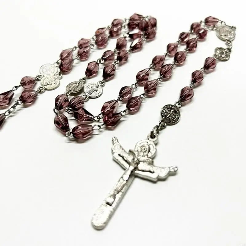 57be collares rosario cristiano cuentas vidrio cristal larga
