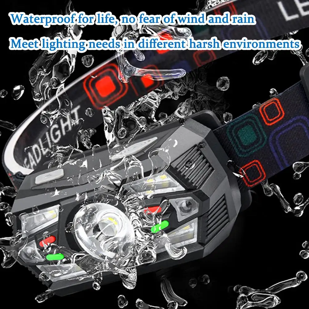 Mini Sensor Head Light Outdoor USB Charging Multi-function Supplies Light Front Red Head Fishing Run Night Headlight Fishin H8I3