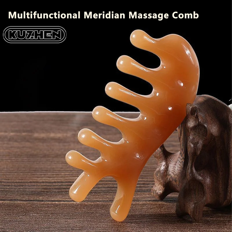 Five Teeth Resin Meridian Massage Comb Head Face Neck Acupuncture Therapy Scraper Scalp Relaxation Wide-Tooth Massager