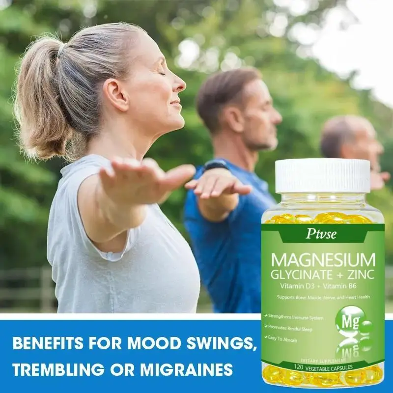 Magnesiumglycinaat 500Mg Capsules Hoge Absorptie Met Zink, Vitamine D3 B6 Ondersteunen Dietery Supplement Stress & Angst Verlichting