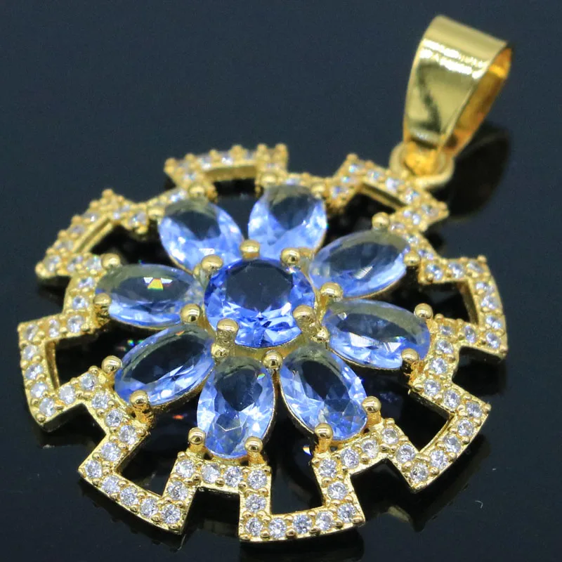 SheCrown Buy 4 Get 1 Free 37x26mm Eye Catching 3.5g Rich Blue Violet Tanzanite White CZ Gold Silver Pendant