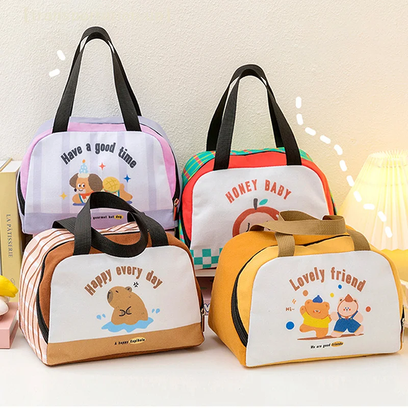 

Cartoon Cute Fresh Cooler Lunch Bag For Children Aluminum Thermal Oxford Lunch Box Waterproof Nylon Portable Zipper Food Hangbag
