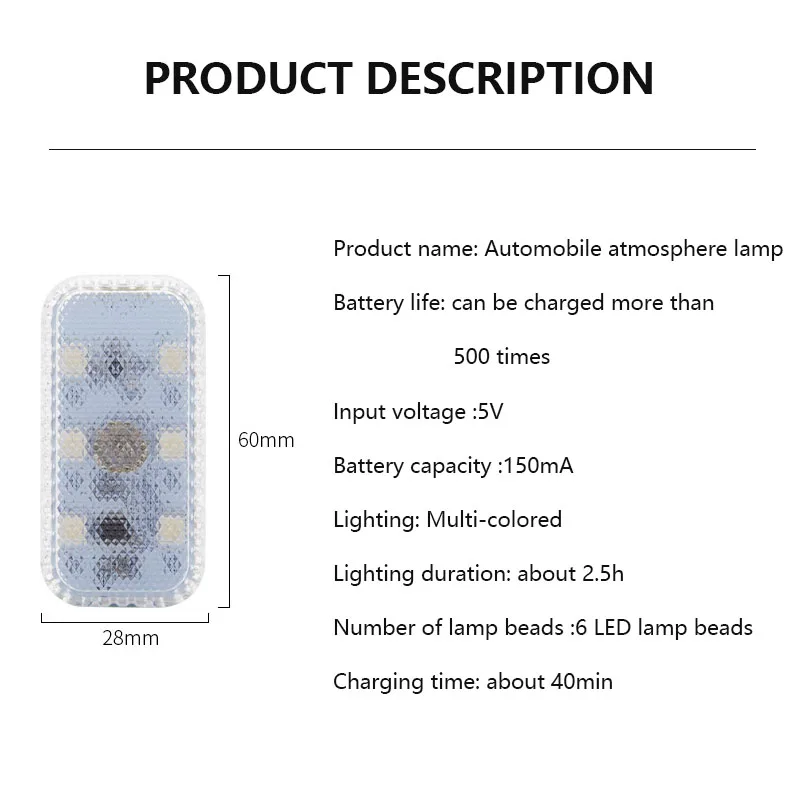 Mini Car Lighting LED Light Wireless Touch Light Interior Sensor Reading Lamp USB Charging Auto Roof Emergency Atmosphere Lamp image 5