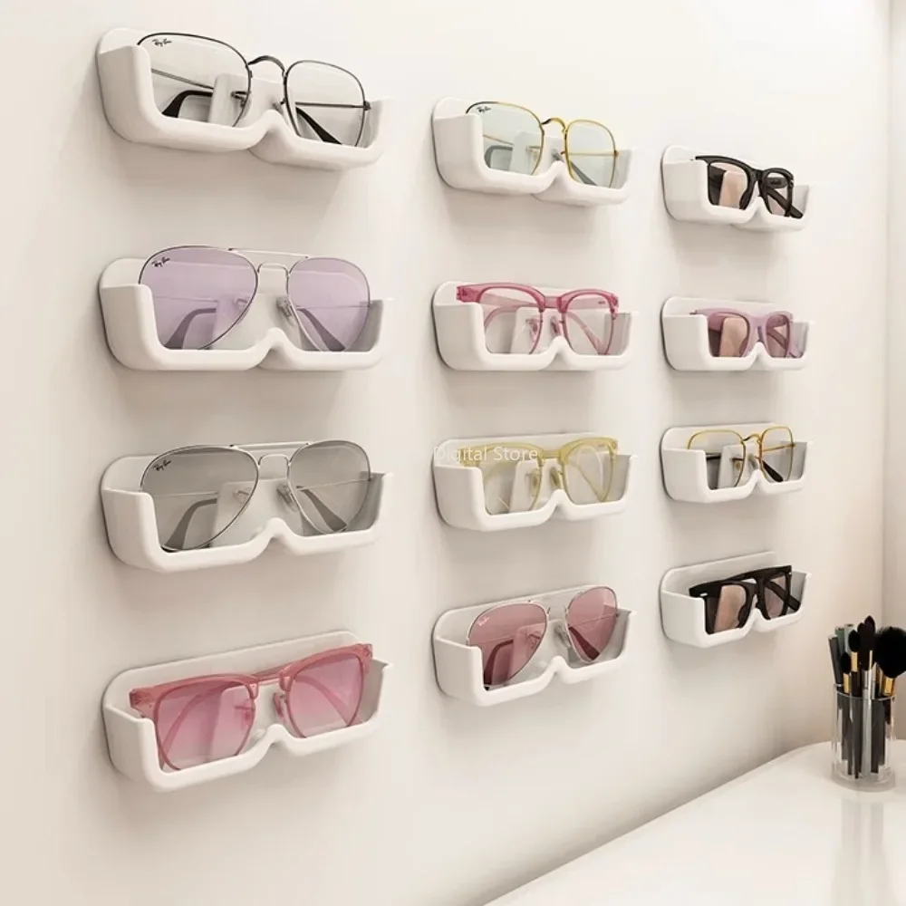 

Self-adhesive Wall Mounted Glasses Storage Glasses Holder Plastic Hangable Sunglass Show Stand Shelf For Home Storage