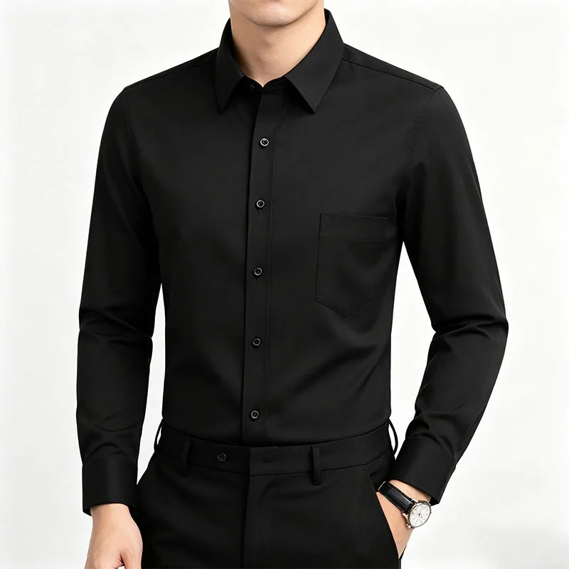 

New in Tops Long Sleeved Striped Plaid Cotton Shirts For Men Slim Fit Single Pocket No-Ironing Bussiness Formal Designer Clothes