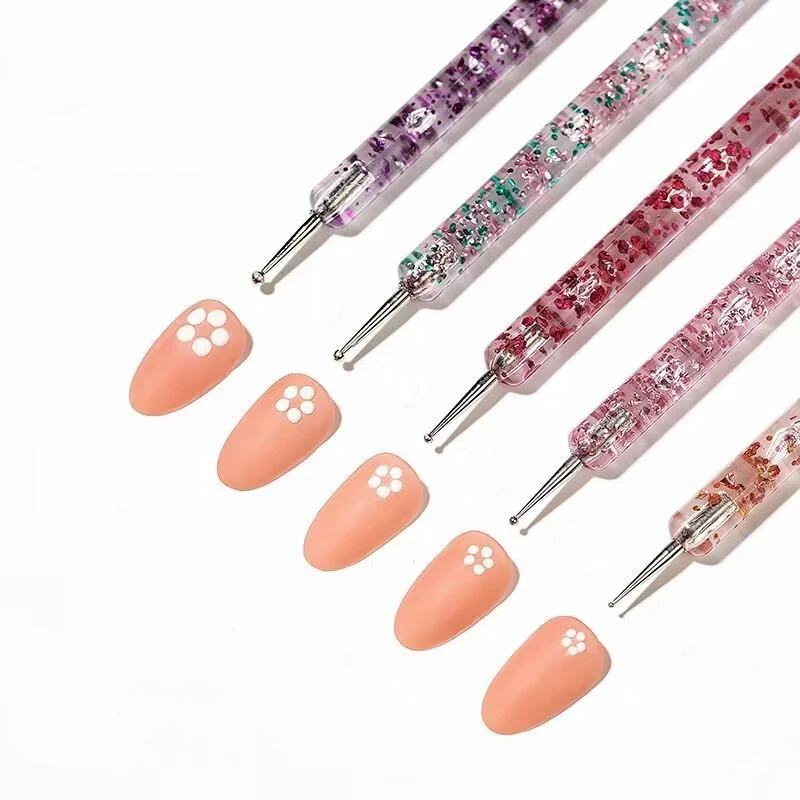 5Pcs Nail Art Dotting Pen Crystal Beads Handle Dual-ended Drawing Painting Rhinestones Gems Pens UV Gel Brush Manicure Tools