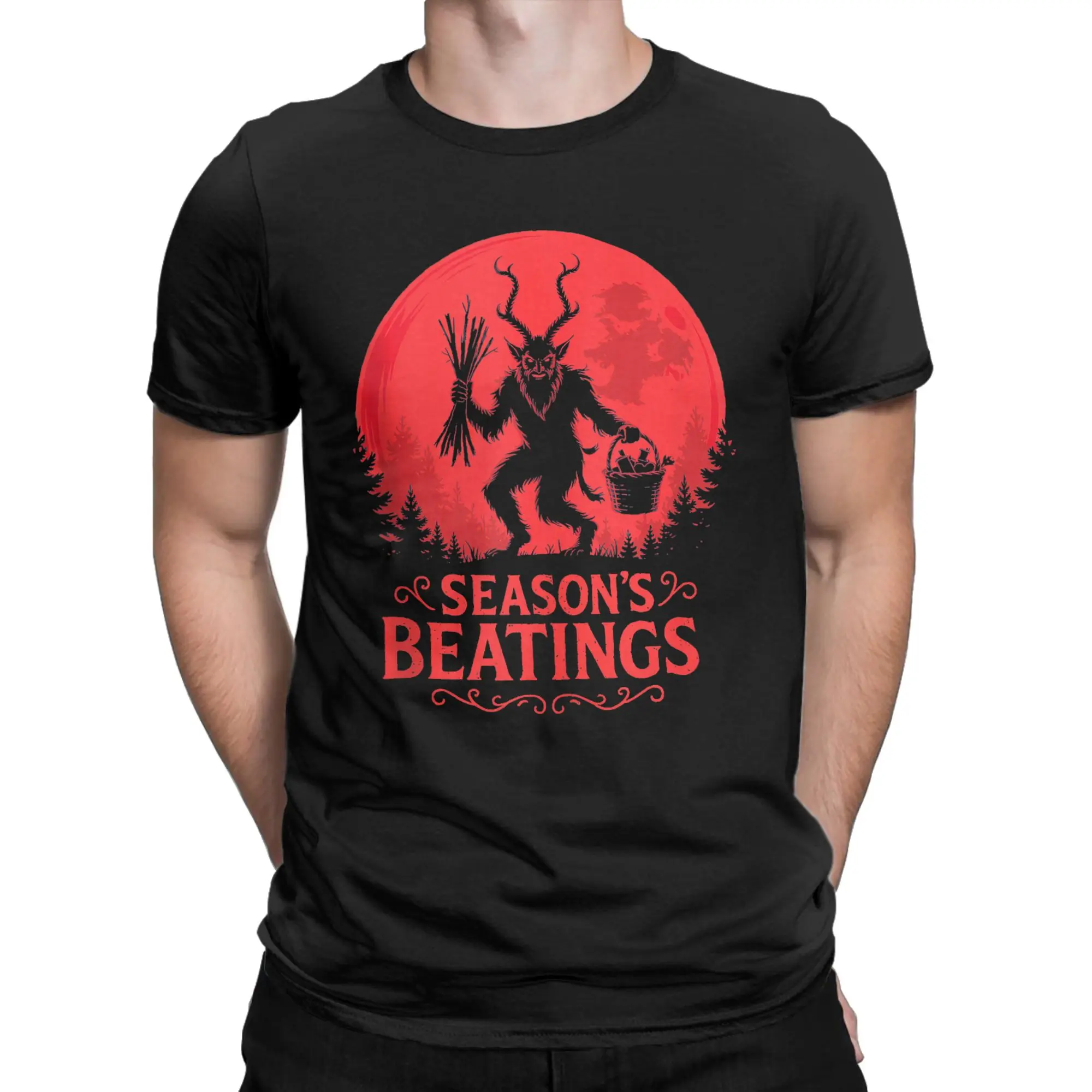 Krampus Santa Season's Beatings T-Shirt Men  Casual 100% Cotton Tee Shirt O Neck Short Sleeve T Shirts Plus Size Tops