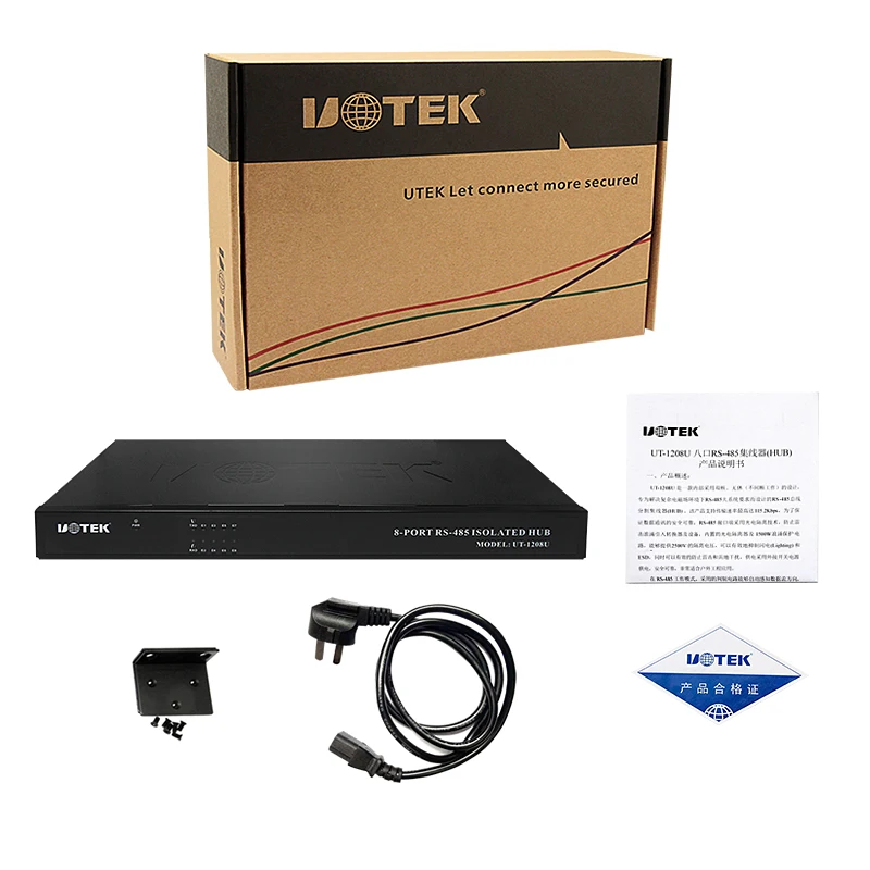 UOTEK-Industrial RS-232 RS-485 to Hub RS485, 8 portas com isolamento óptico, meio duplex, proteção contra surtos de raios, UT-1208U