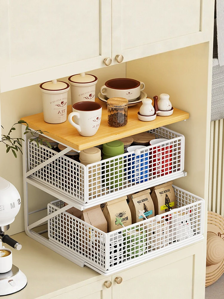 

Настольный органайзер для чашек в стиле выдвижного ящика, многоуровневая подставка для закусок, органайзер для чайных чашек, металлический, для внутреннего хранения в кухонном шкафу