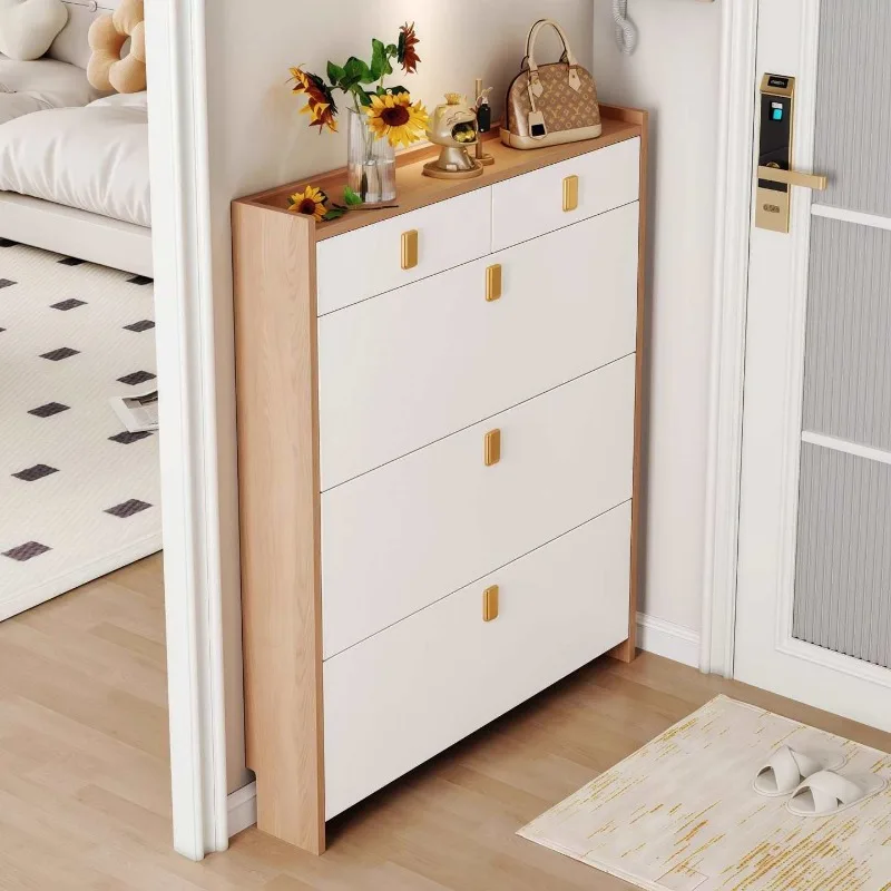 Ultra Thin Flip Top Shoe Cabinet Minimal Modern Home Entryway Large Capacity Shoe Rack Storage Cabinet Shoe Cabinet