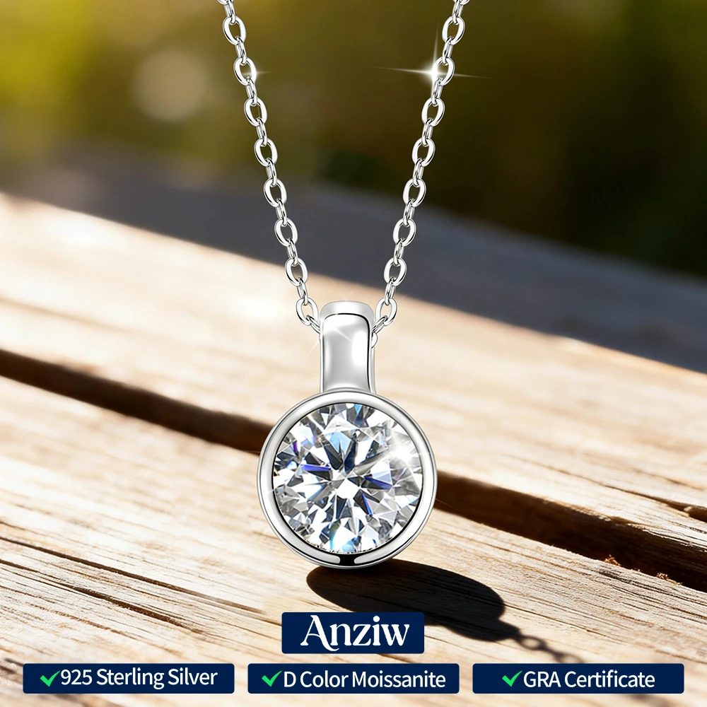 

Anziw Solitaire 8mm 2.0ct D Moissanite Bubble Pendant Necklace for Women Adjustable 925 Silver Chain GRA Certified Fine Jewelry