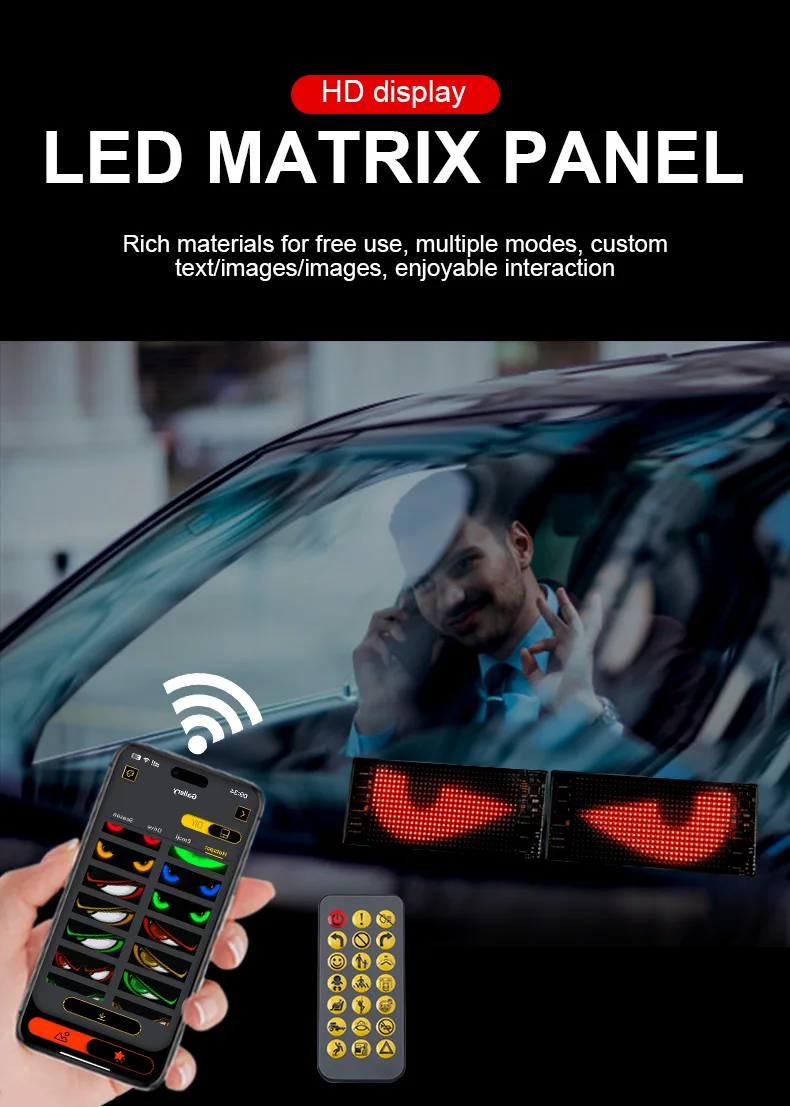 1/2 Stück Teufelsaugen-Licht USB-betriebenes LED-Matrix-Panel DIY Programmierbares Flexibles LED-Display mit App-Steuerung für Auto-Windschutzscheiben – Detail 1