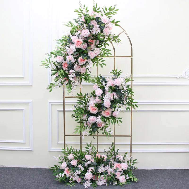 صف زهور اصطناعية لديكور قوس الزفاف، نباتات خضراء وردية بيضاء، تشكيلة زهور، عرض خلفية لمرحلة الحفلات، A7072 #2