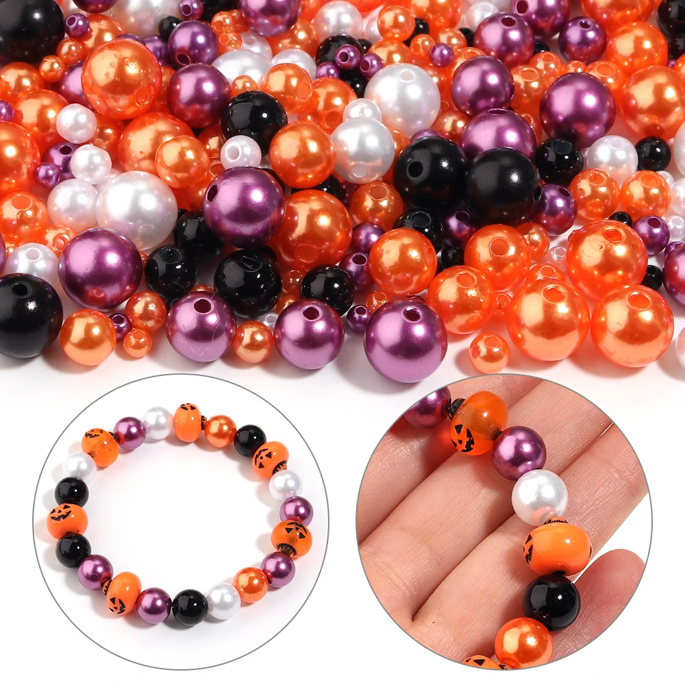 50-1000pcs/lot Halloween Color ABS Pearl Beads 4/6/8/10/12mm Round Loose Spacer Bead For Jewelry Making DIY Necklace Bracelet