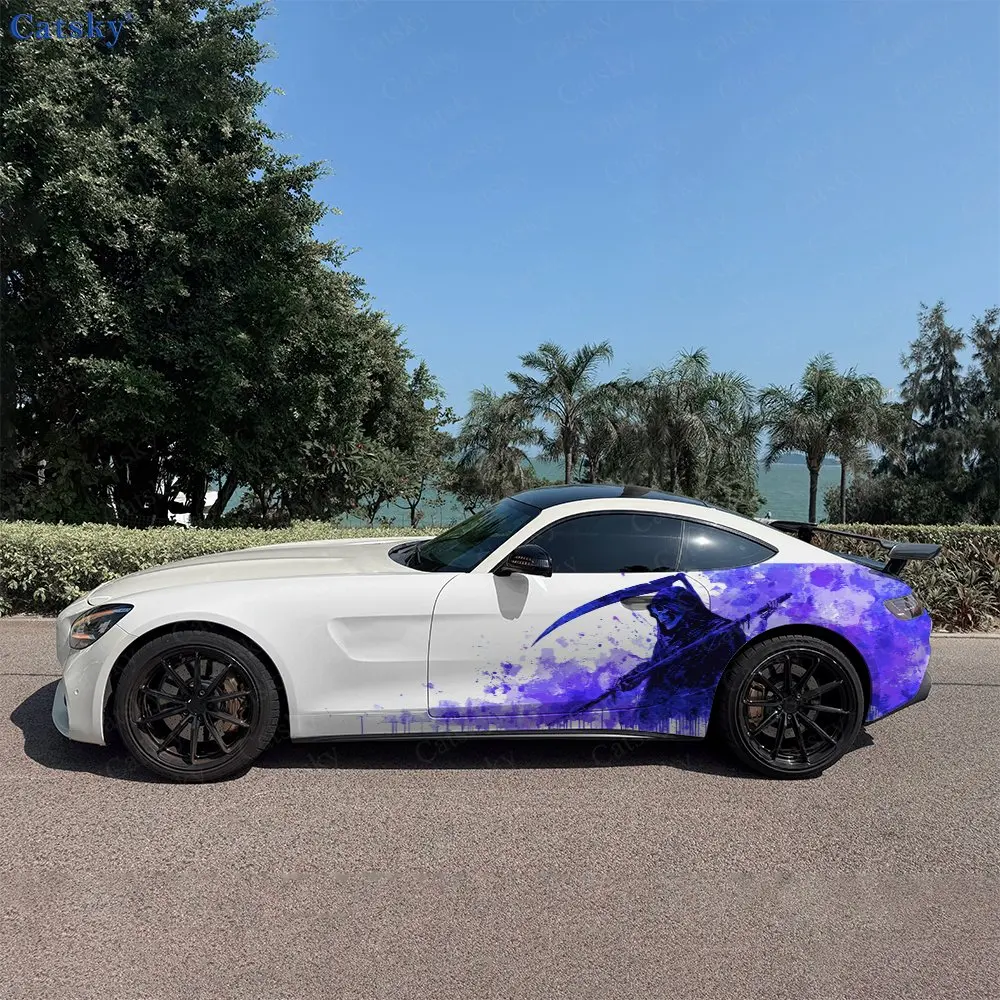 2pcs Ink-Splatter Scythe Reaper Car Side Wraps, Self-Adhesive PVC Waterproof & Scratch-Resistant Stickers, Car Accessory Gift
