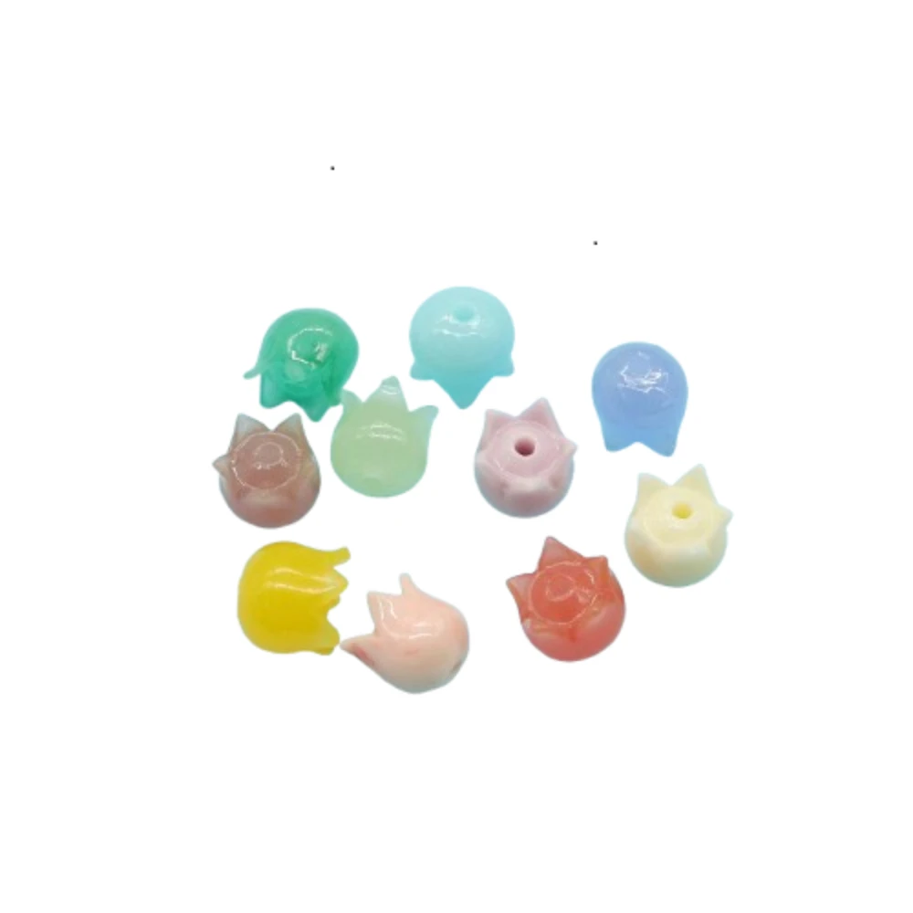 10 Pcs Wholesales Supply  8x7mm Random Color Flower Bud Shaped Carved Craft Synthetic Coral Loose  Beads Jewelry Accessories