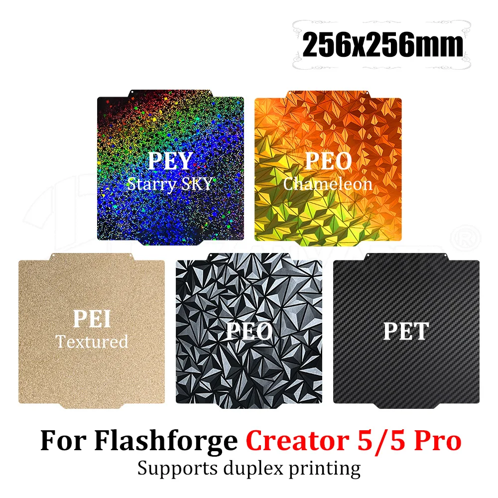 Für Flashforge Creator 5 5 Pro PEI Stahlplatte 256*256mm Glatte Texturierte Doppelseitige Druckplatte Passend für PLA PETG ABS Filamente