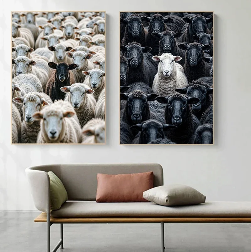 Frameless Canvas Painting Modern Black White Sheep Animal Portrait Photography Art Poster Canvas Paintings Wall Art Pictures Off