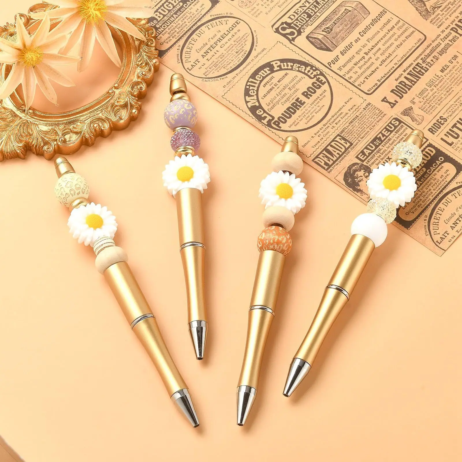 25Pcs Gold Beaded Ballpoint Pen Pens Gift for Writing Beadable Pens Beadable Pen DIY Gift for Student Office Supplies