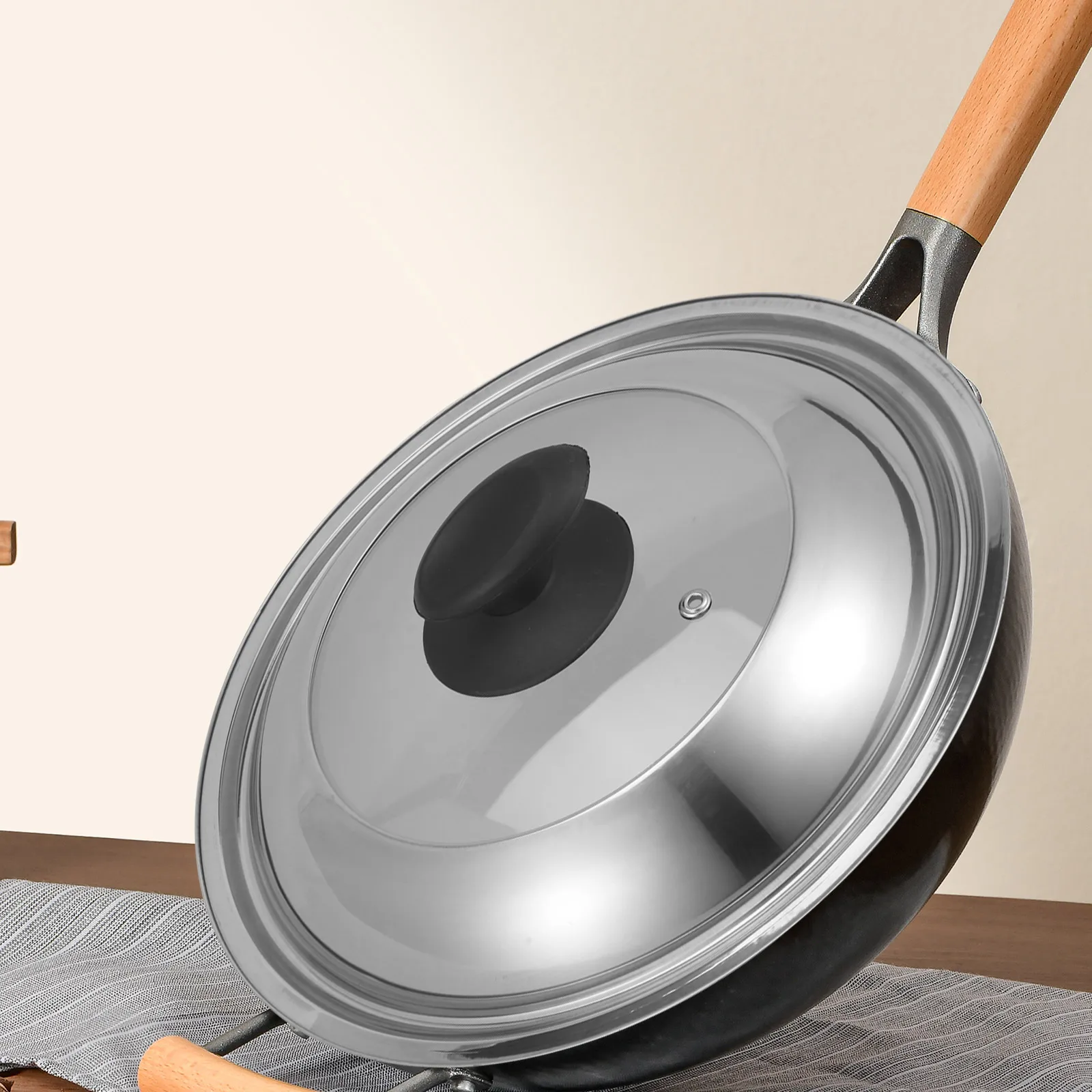 

Stainless Steel Pot Lid Transparent Glass Top Multi Functional Frying Pan Cover Washable Kitchen Supplies