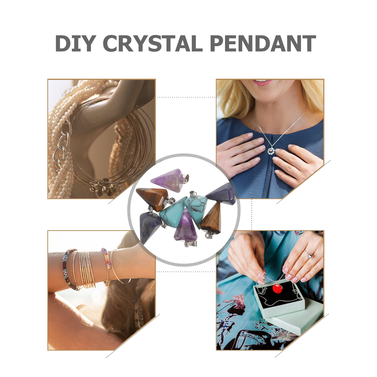 

8pcs Gemstone Cone Charms Diy Jewelry Making Accessories Necklace Bracelet Earrings Keychain Hanging Crafts Mini Cone Pendants